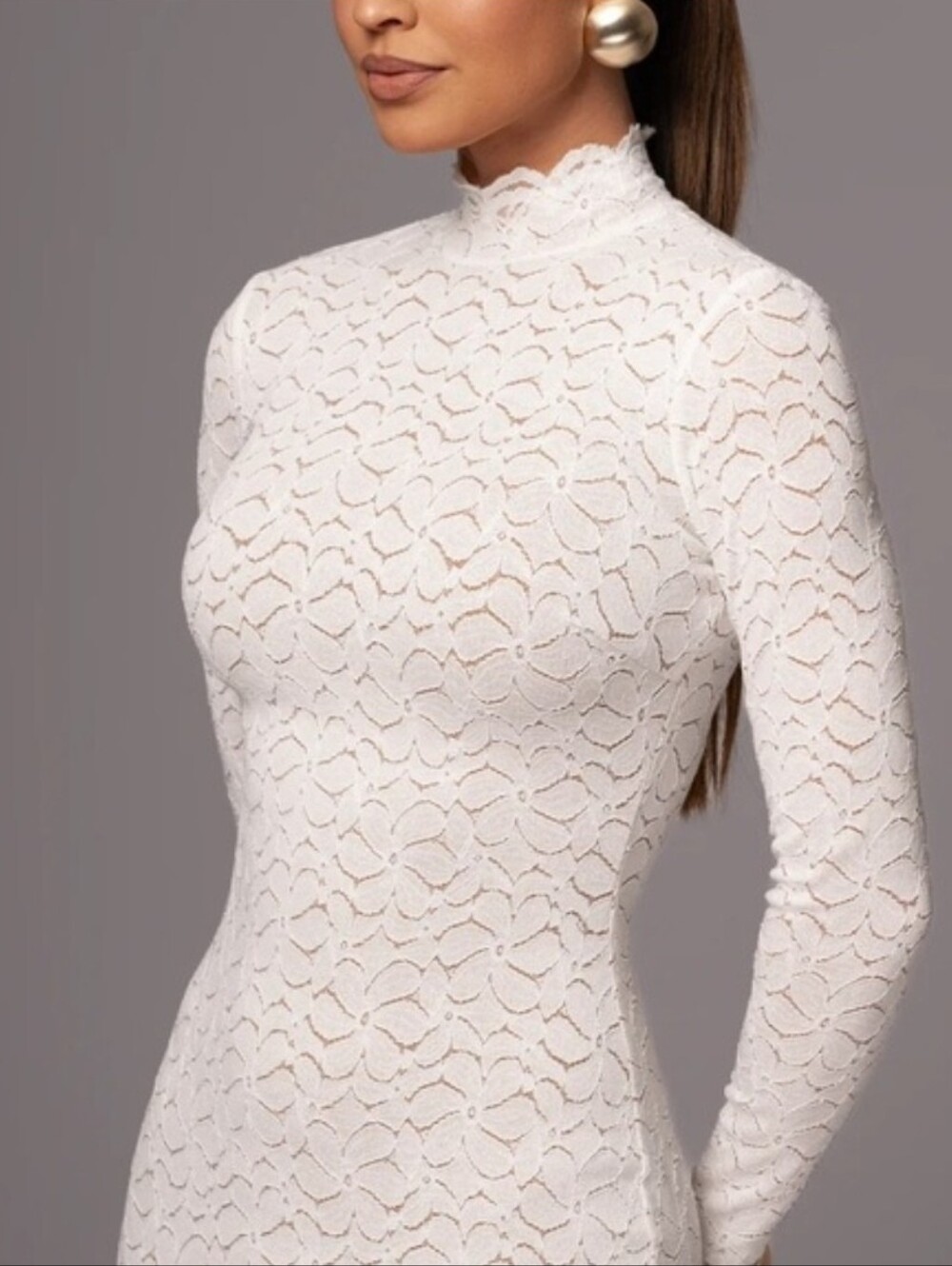 JLUXLABEL | White Amara Mock Neck Maxi Dress Size L - Picture 2 of 9